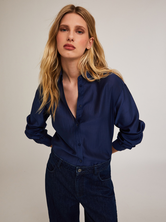 Camicia misto lyocell tinta unita