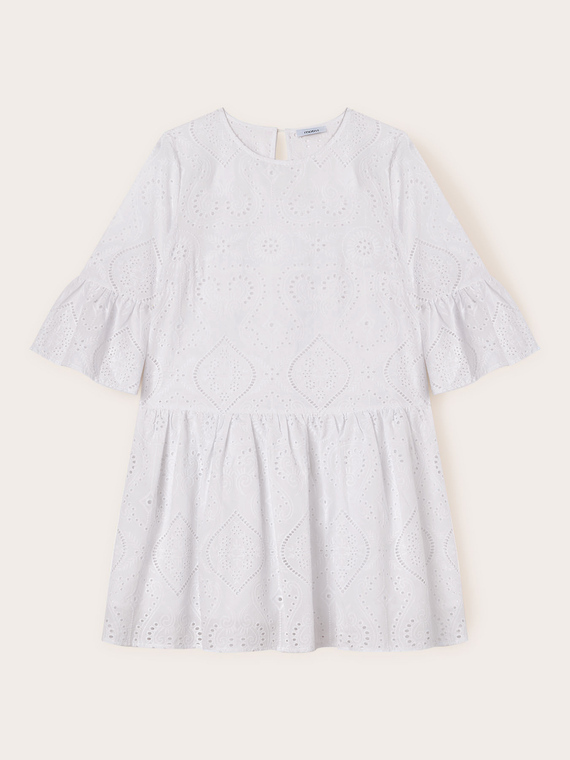 Minivestido con volantes de bordado ingl&eacute;s