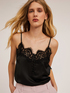 Satin lingerie top with lace trim image number 0