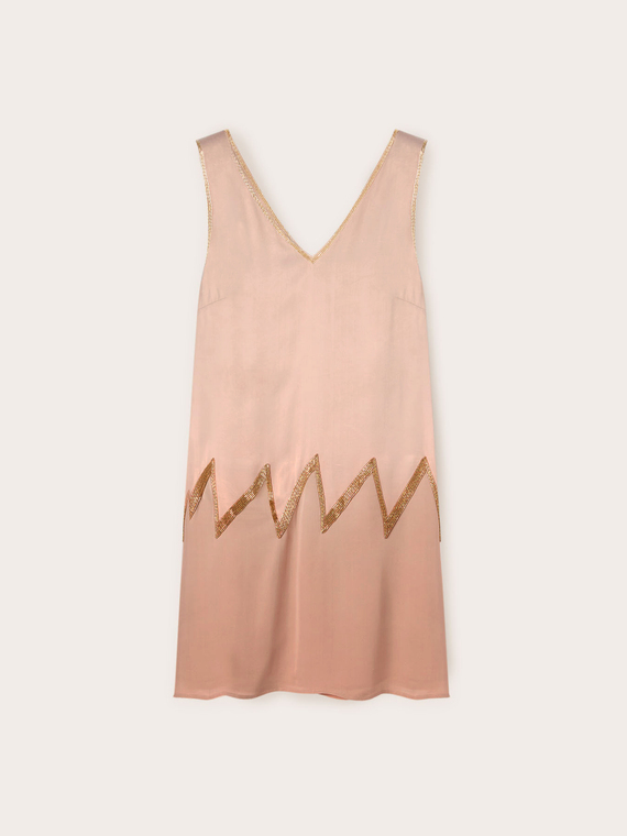 Embroidered viscose satin dress