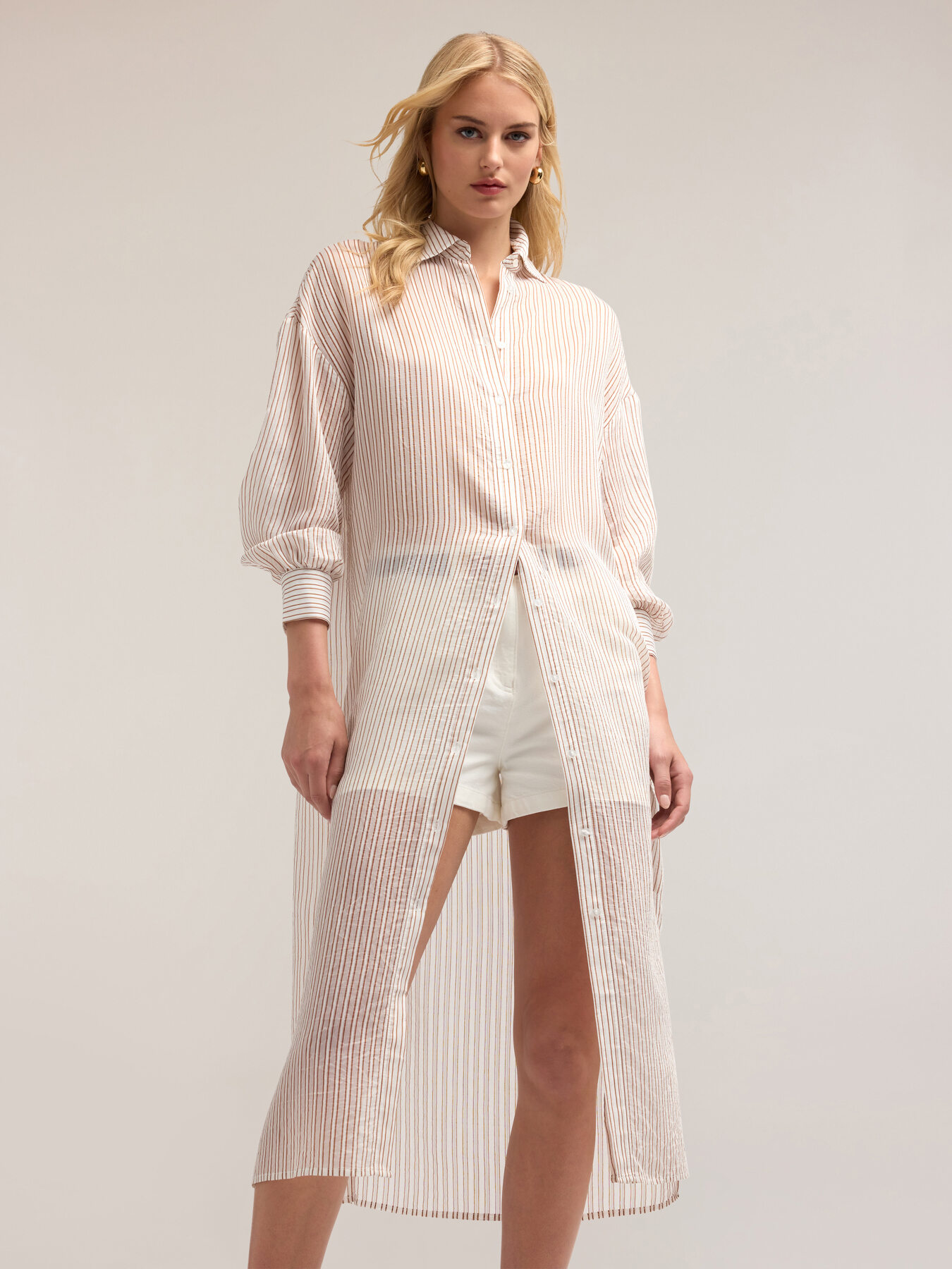 Camicia lunga gessata image number 0