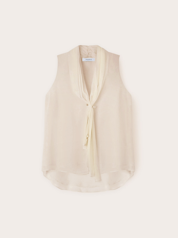 Blusa senza maniche con sciarpa pliss&eacute;