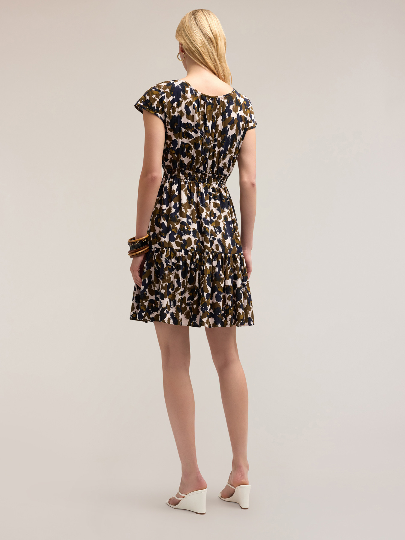 Printed short dress in lyocell blend image number 1