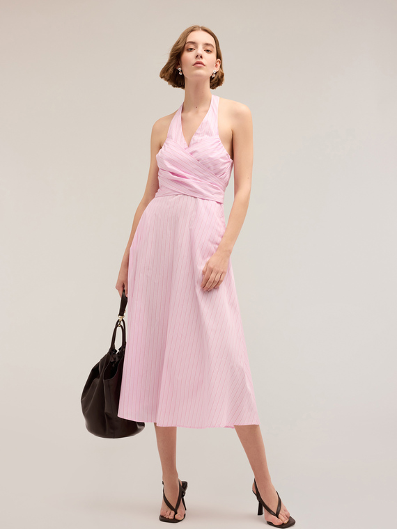 Striped pattern poplin dress