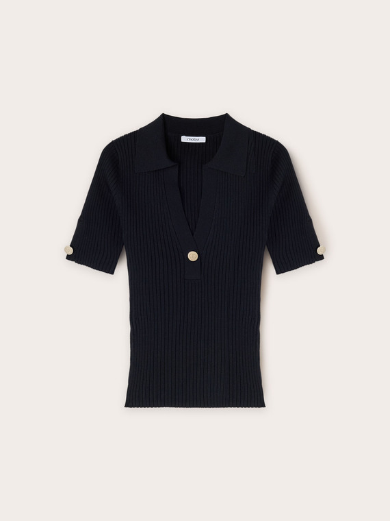 Ribbed knit polo shirt