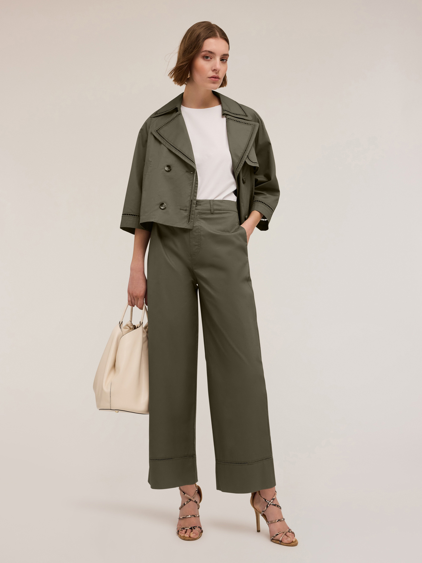 Pantalones wide con detalle ajour&eacute; image number 0