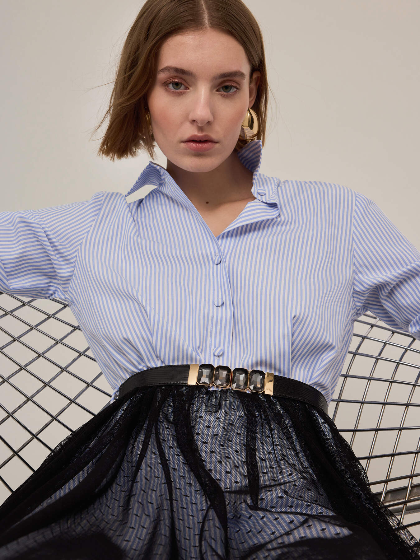 Chemisier dress with plumetis tulle skirt image number 2