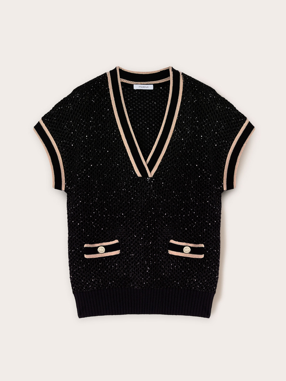 Maglia traforata con micro paillettes