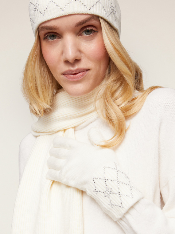 Handschuhe mit Mikro-Strass im Double Love Muster