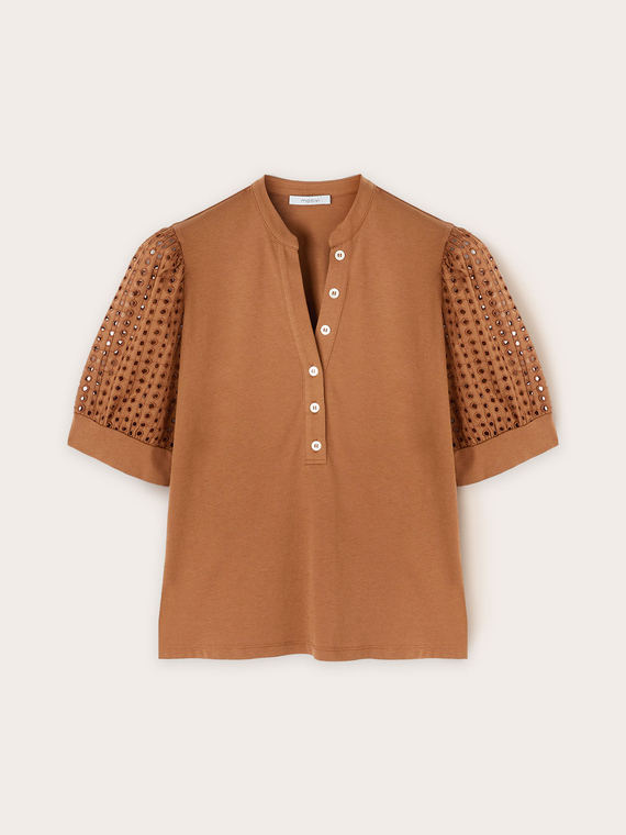 Camiseta tipo seraf&iacute;n con mangas de sankt Gallen