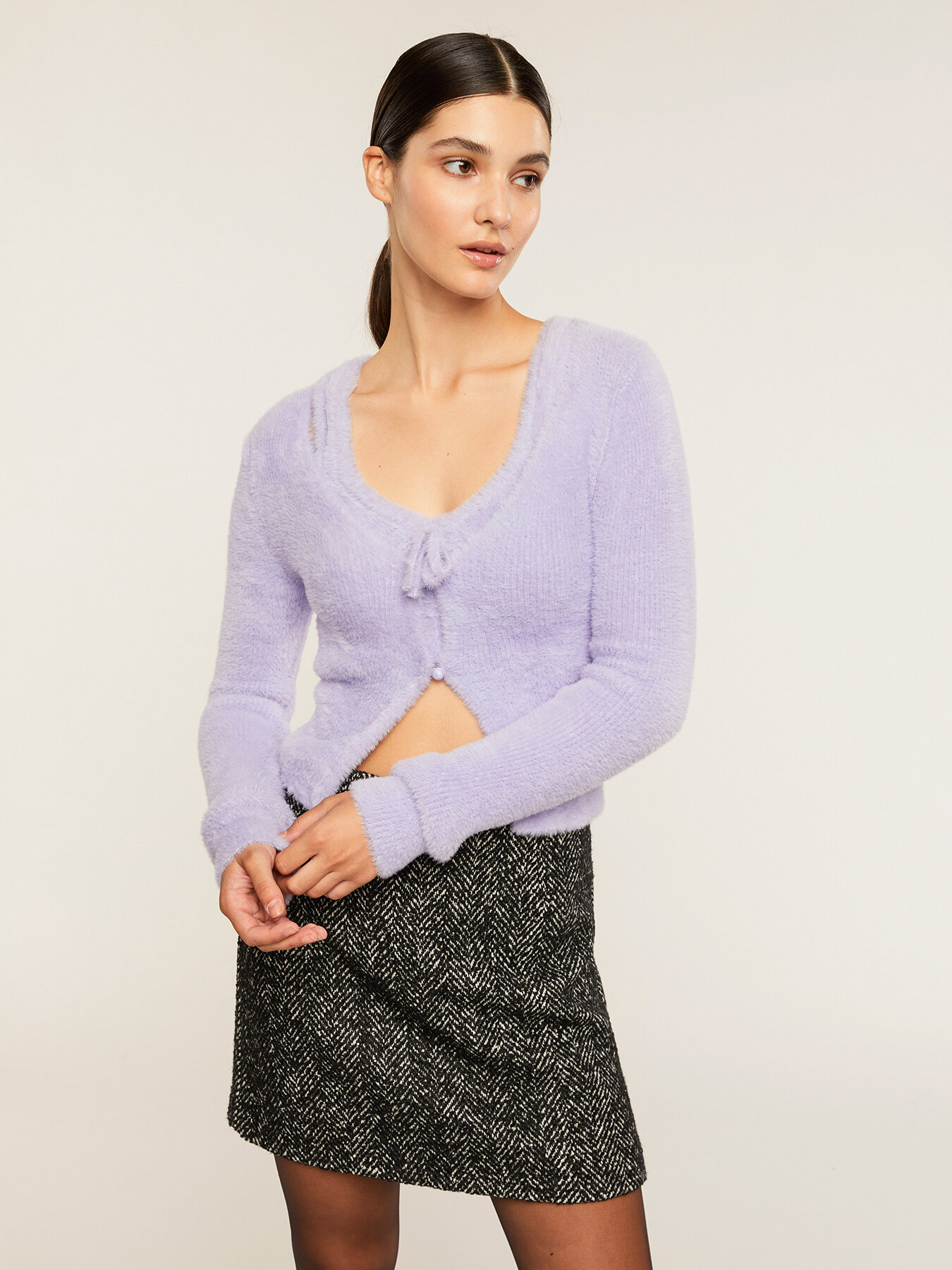 Short fur effect cardigan image number 0