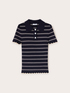 Striped pattern ribbed knit polo shirt image number 4