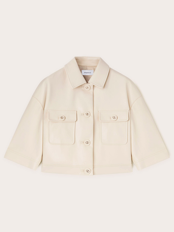 Cropped jacket with collar in coated fabric