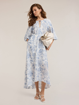 Vestito lungo in cotone con ricamo floreale