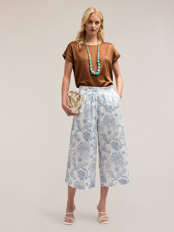 Cropped-Hose aus Baumwolle mit Blumenstickerei