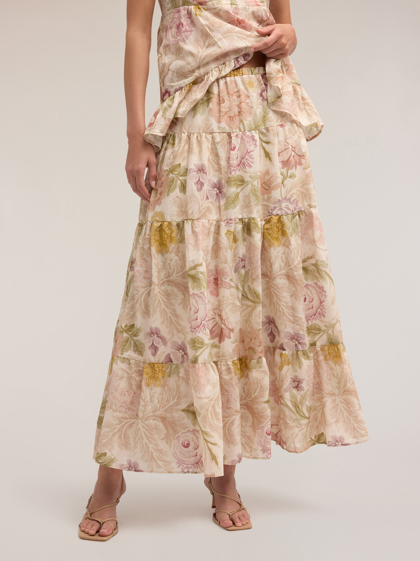 Langer Volant-Rock mit Blumenmuster image number 3