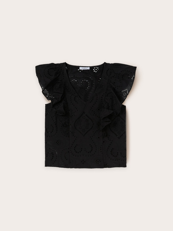 Blusa de encaje ingl&eacute;s con volante