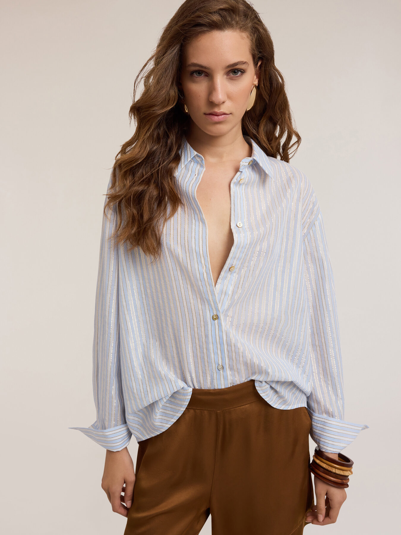 Loose-fit shirt with lurex stripes image number 2