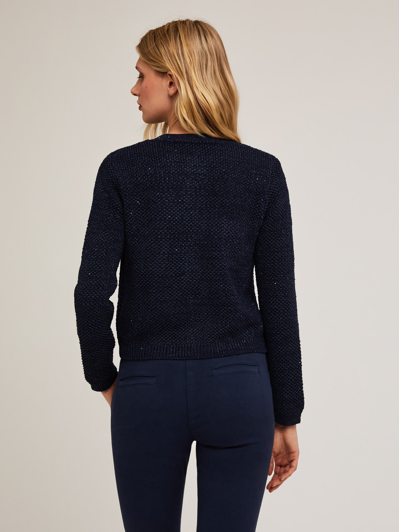 Knit cardigan with sequin thread image number 1