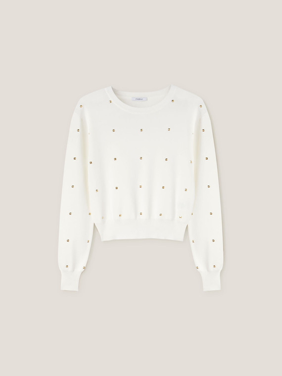 Pullover mit rundem Ausschnitt und Nieten