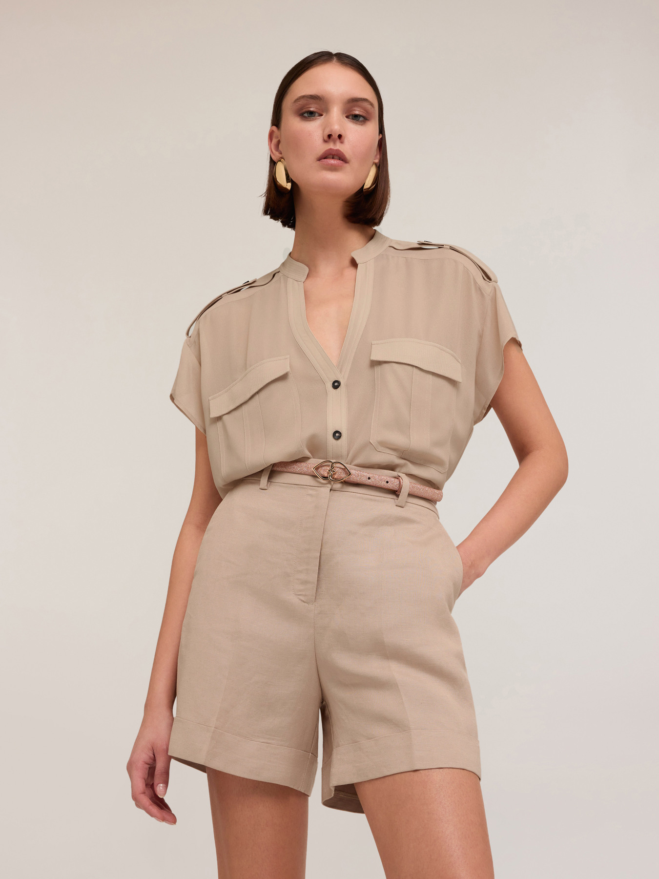 Camicia sahariana in georgette laminata image number 2