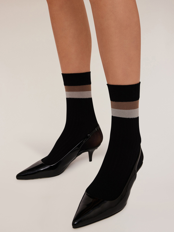 Calze corte velate con bordo a righe