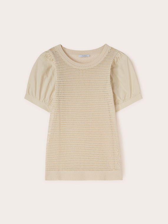 Su&eacute;ter calado con mangas de popelina