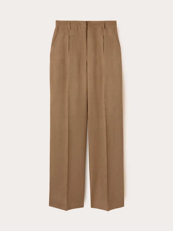 Pantaloni palazzo con pieghe in lino viscosa