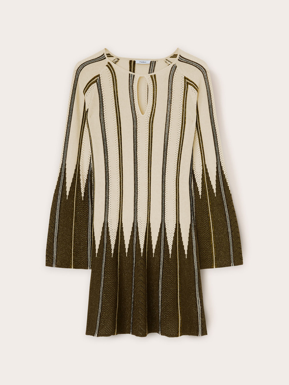 Pleated effect lurex knit striped dress