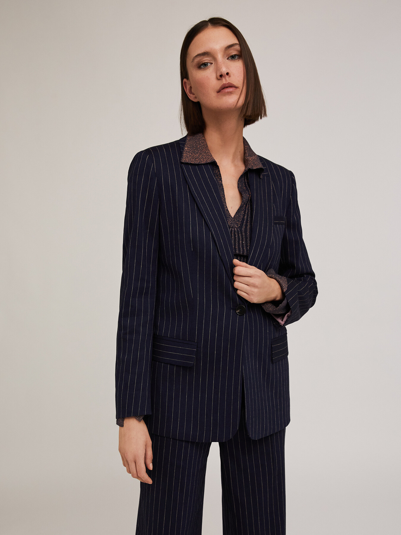 Pinstriped single-breasted blazer image number 0