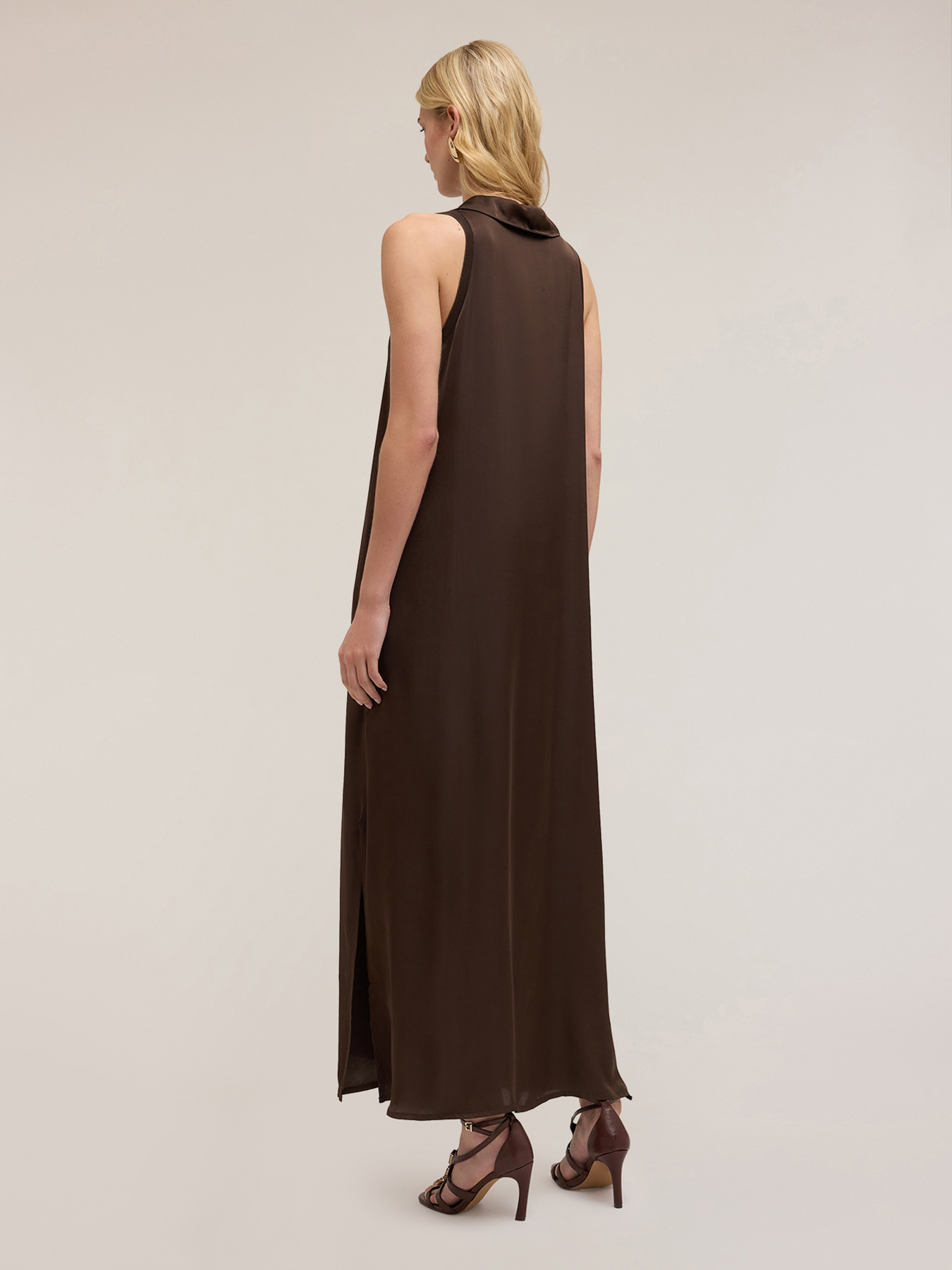 Vestido largo con cuello de raso image number 1