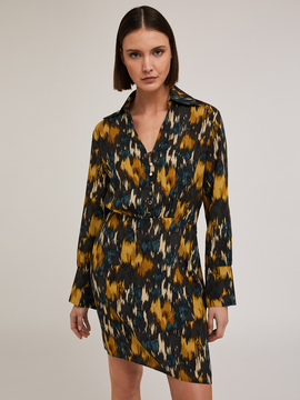 Robe chemisier imprim&eacute;e en cr&ecirc;pe