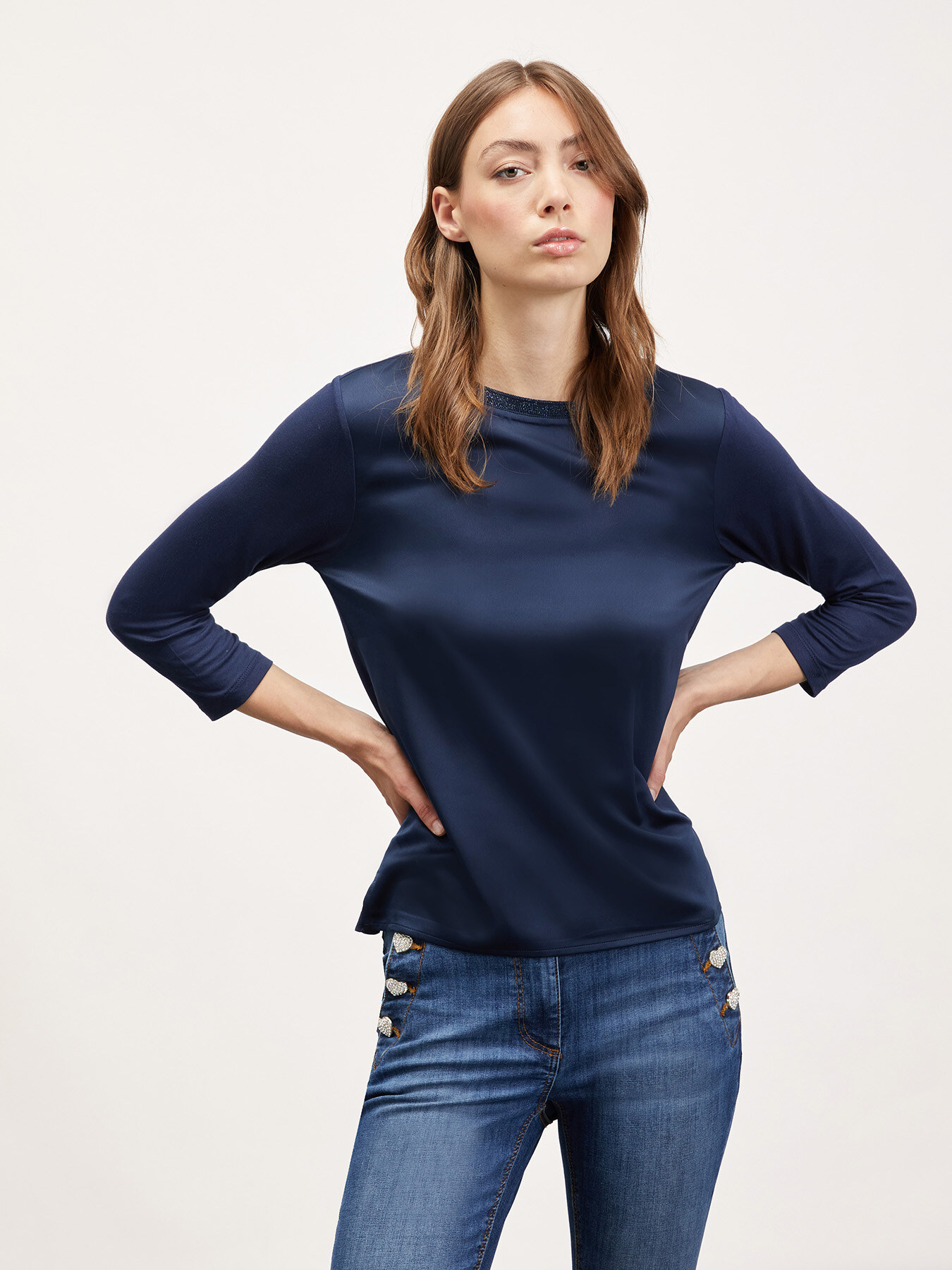 Tricou basic din două materiale image number 1