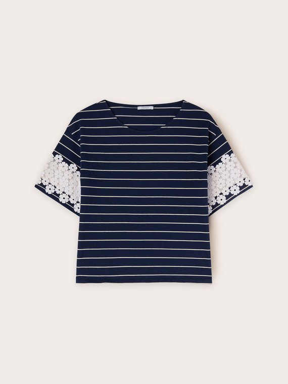 T-shirt con maniche effetto crochet