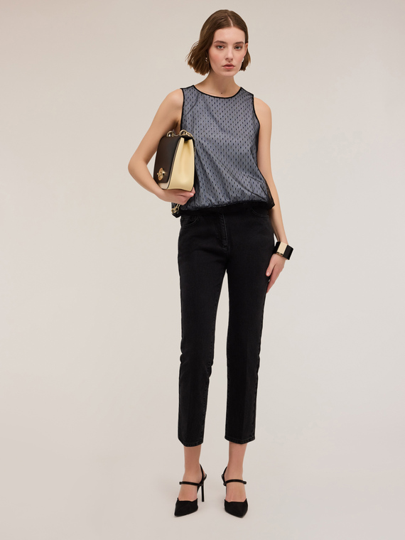 Top in popeline a righe e tulle plumetis