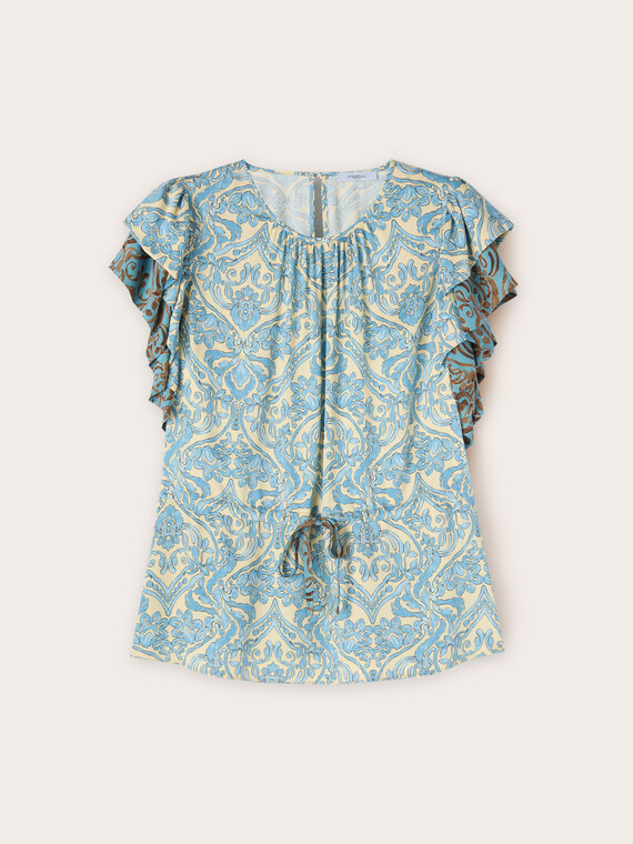 Ethnic print ruffle blouse