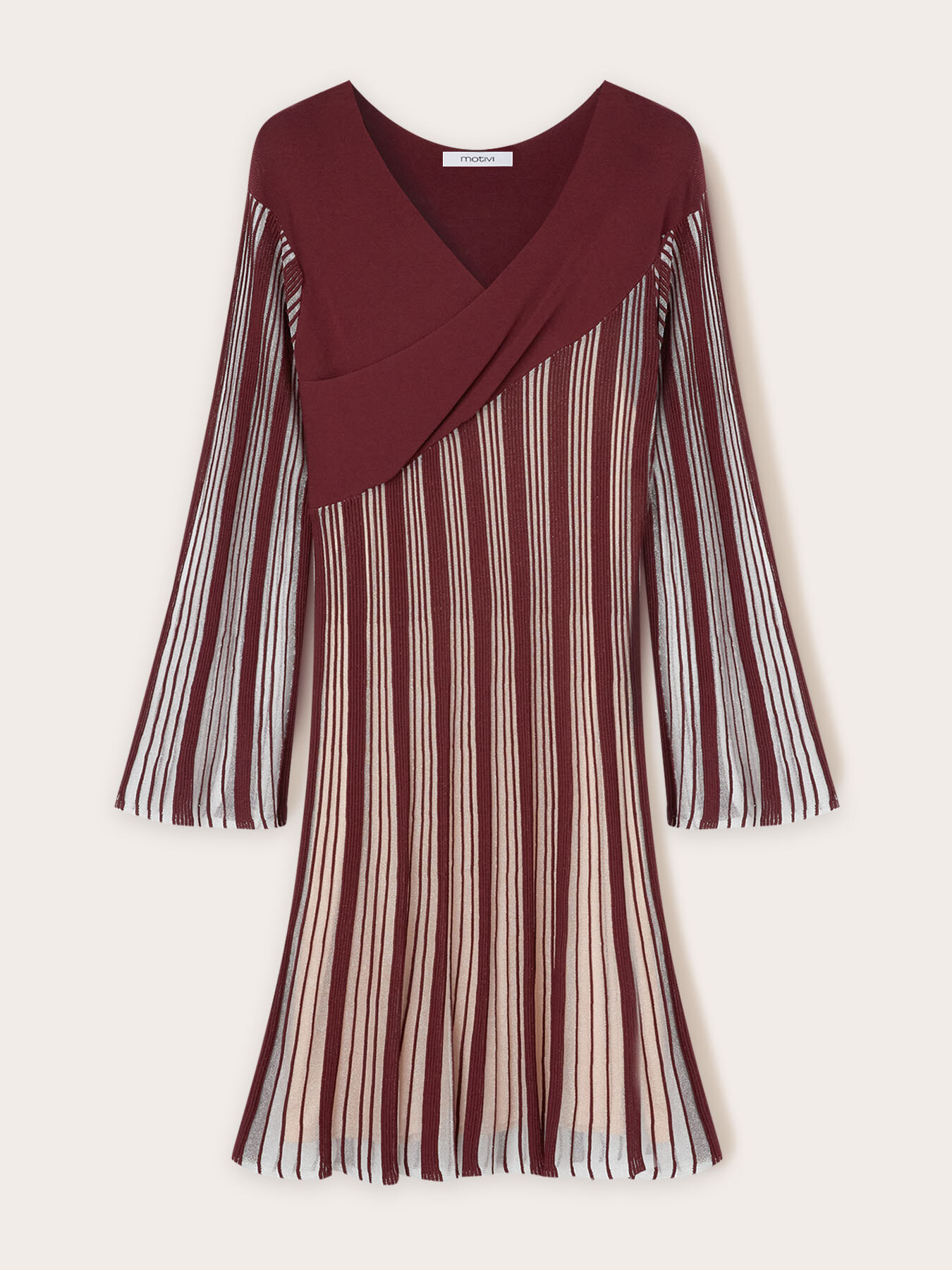 Pleated effect lurex knit striped dress image number 4