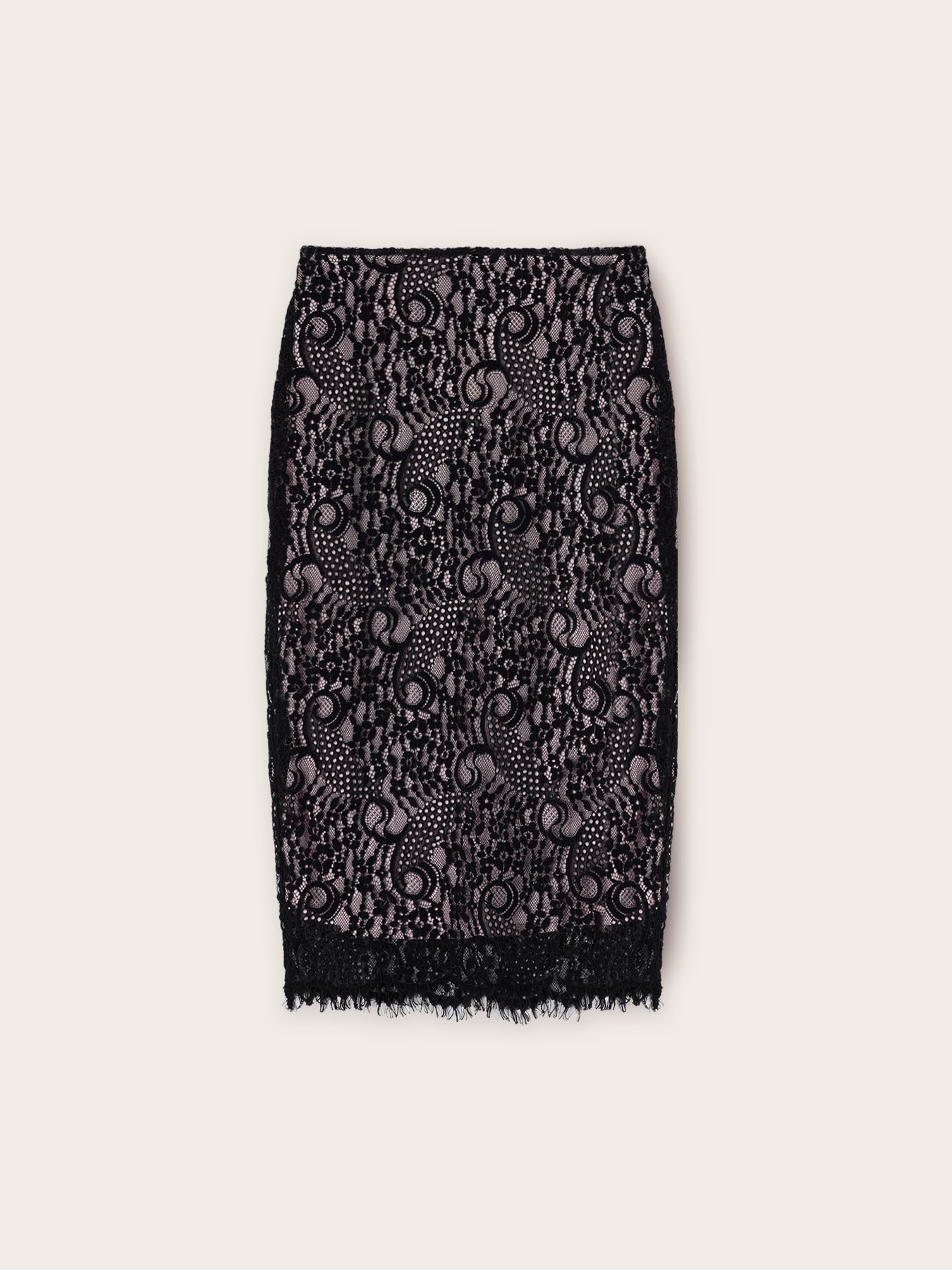 Gonna longuette in pizzo macram&eacute; image number 4