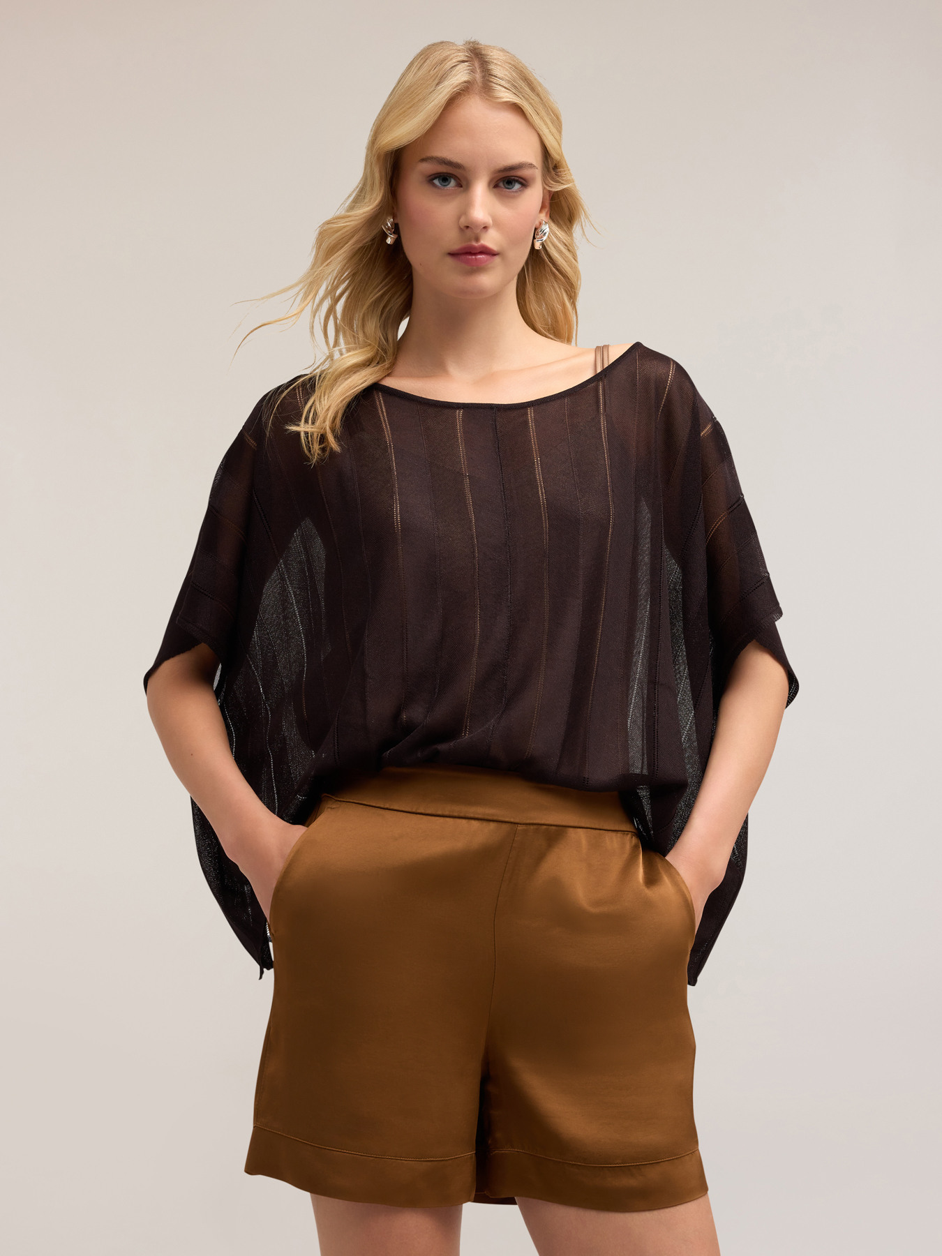 Lurex knit poncho image number 3