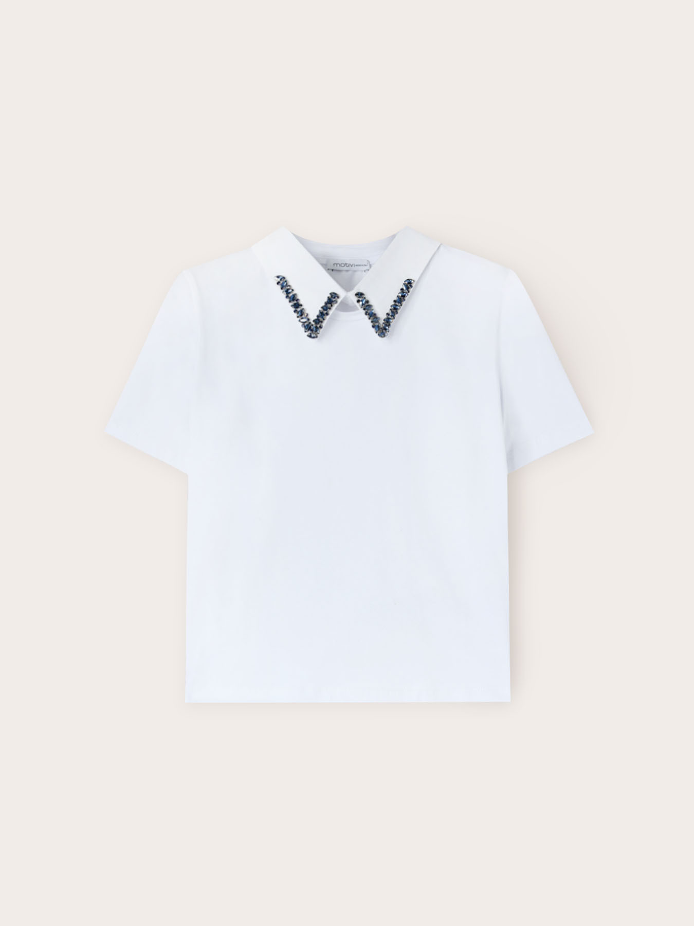 Camiseta con cuello bordado con piedras image number 4