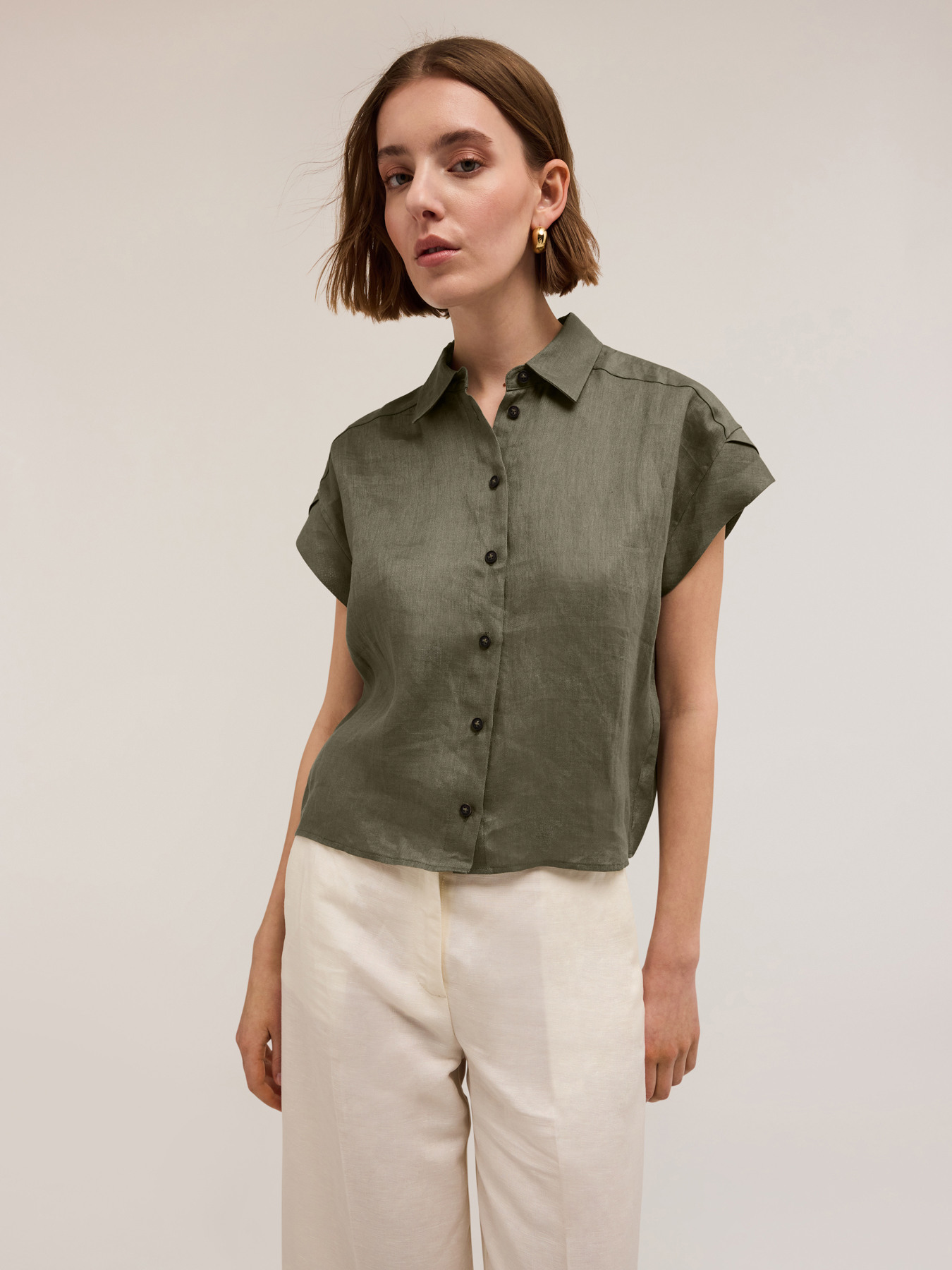 Camicia maniche corte in lino image number 3