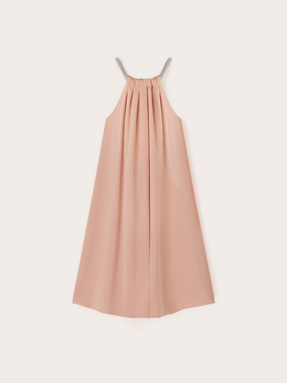 Satin mini dress with necklace detail