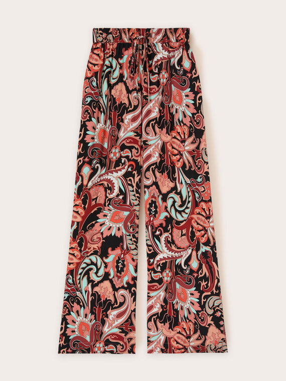 Flowing palazzo pants with ethnic pattern