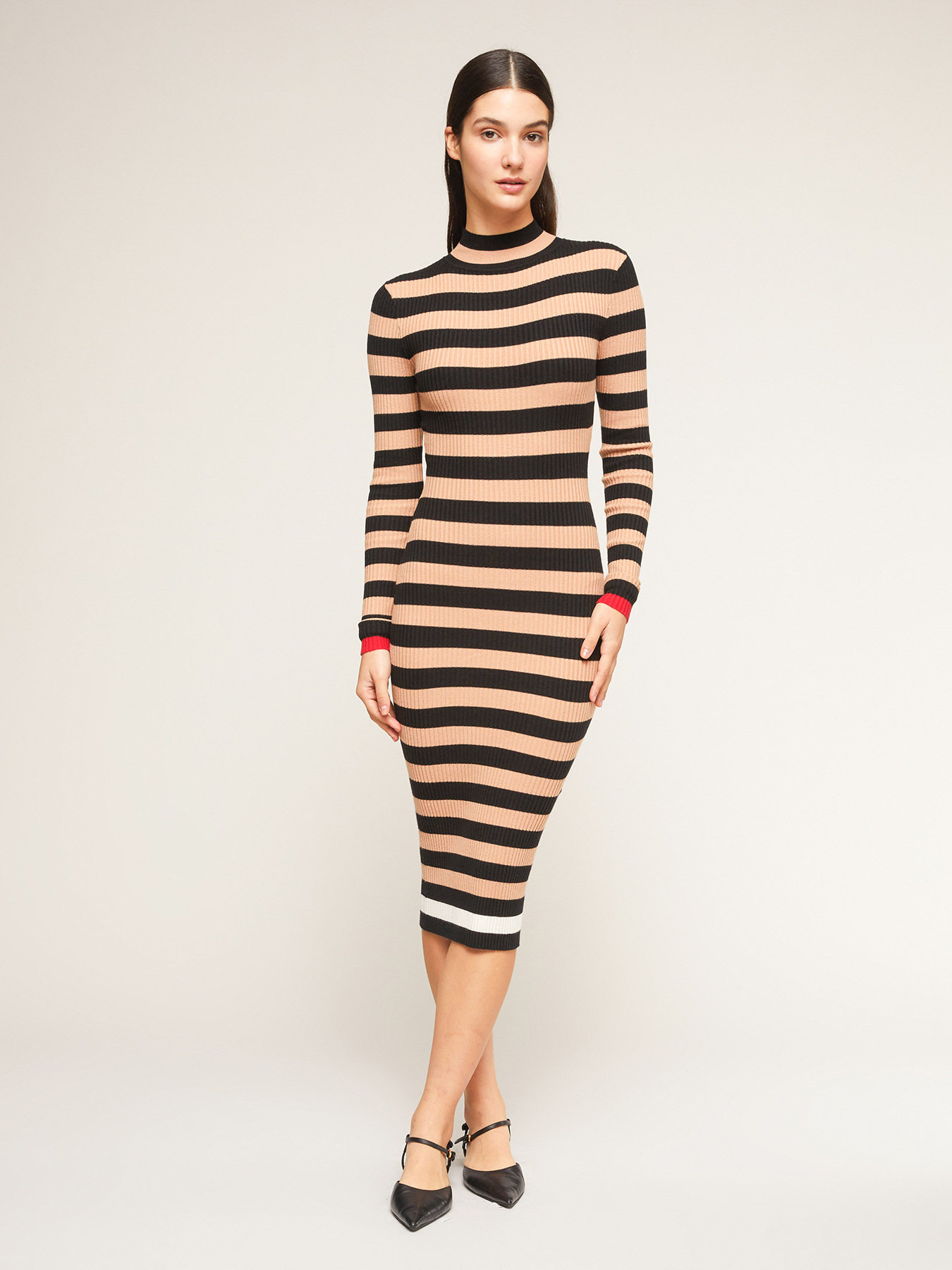 Midi-Kleid aus Rippenstrick mit Streifenmuster image number 0