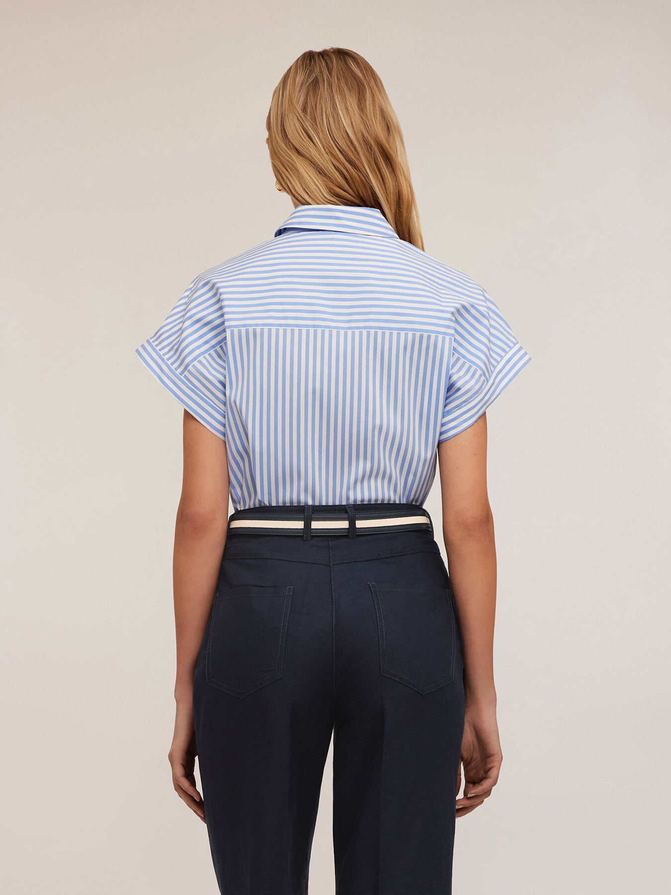 Camicia kimono in cotone a righe image number 1