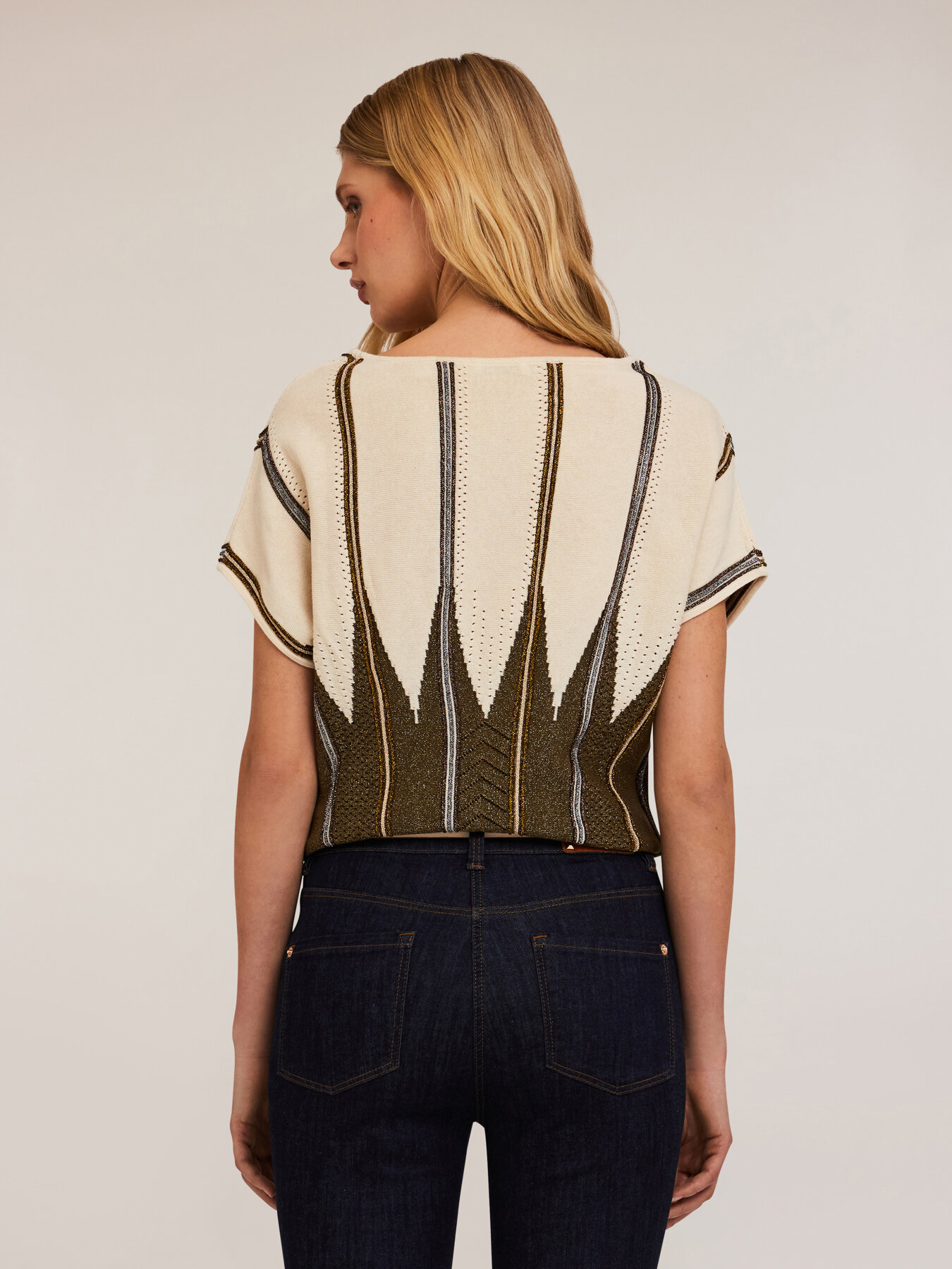 Jersey kimono a rayas l&uacute;rex en hilo efecto plisado image number 1