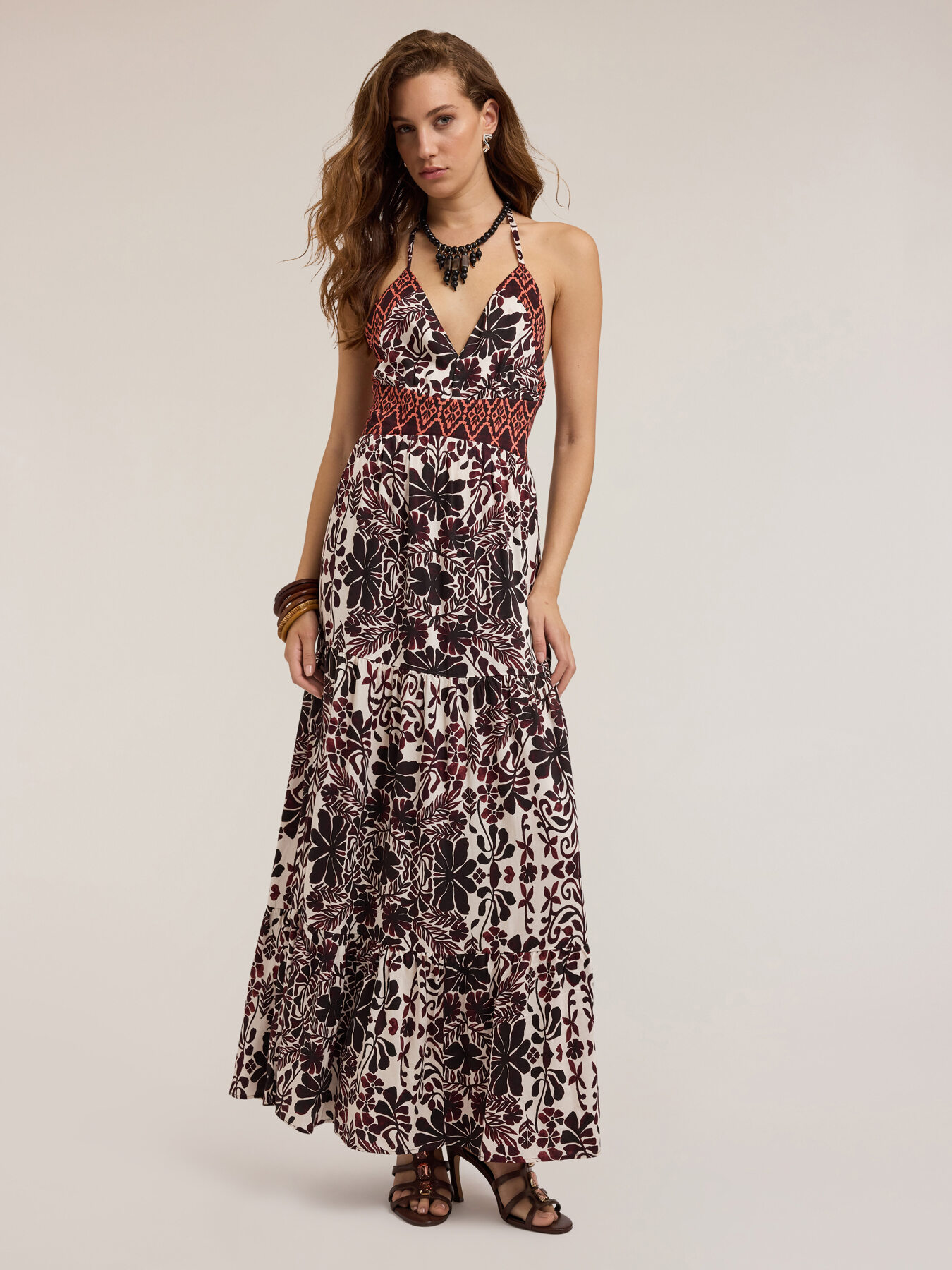 Long summer dress with ethnic pattern image number 0