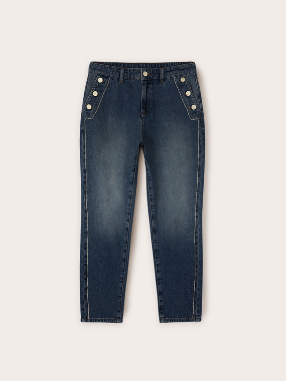 Jeans con motivo bottoni e metal chain