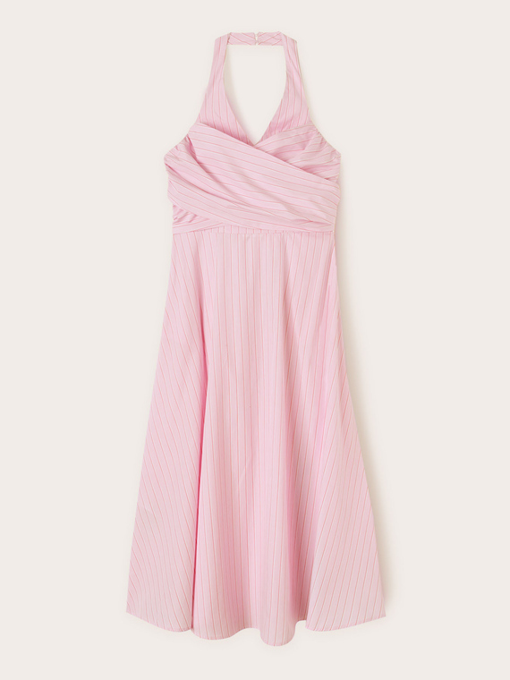 Striped pattern poplin dress