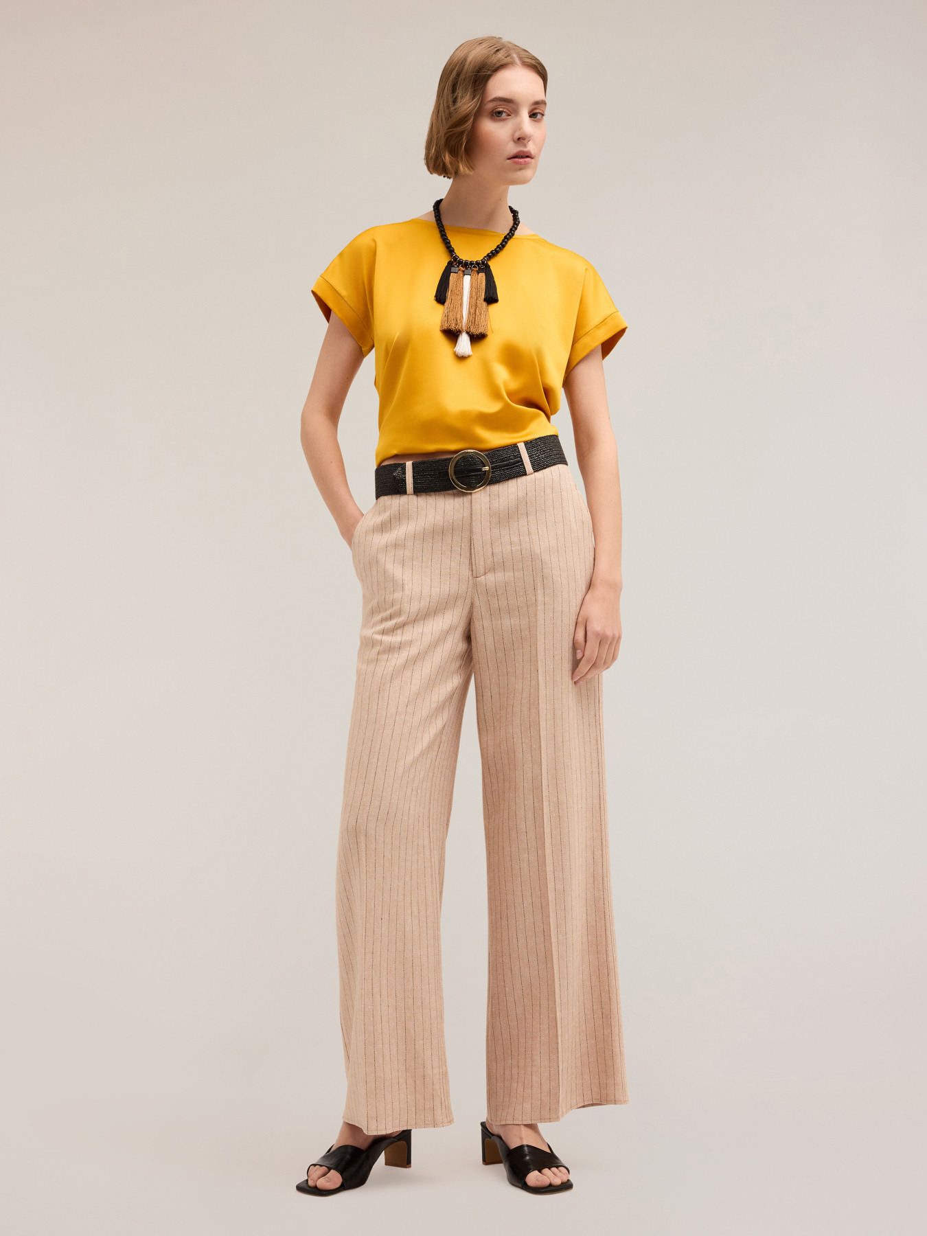 Pantaloni palazzo fantasia gessata image number 2